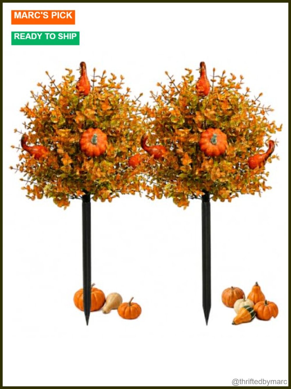 2 Pack Fall Pumpkin Topiary Trees, 22 Inch with Stakes, Artificial